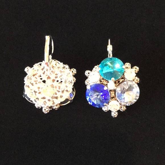Italian Swarovski Sapphire & Aquamarine Crystal Earrings - Picture 4 of 5